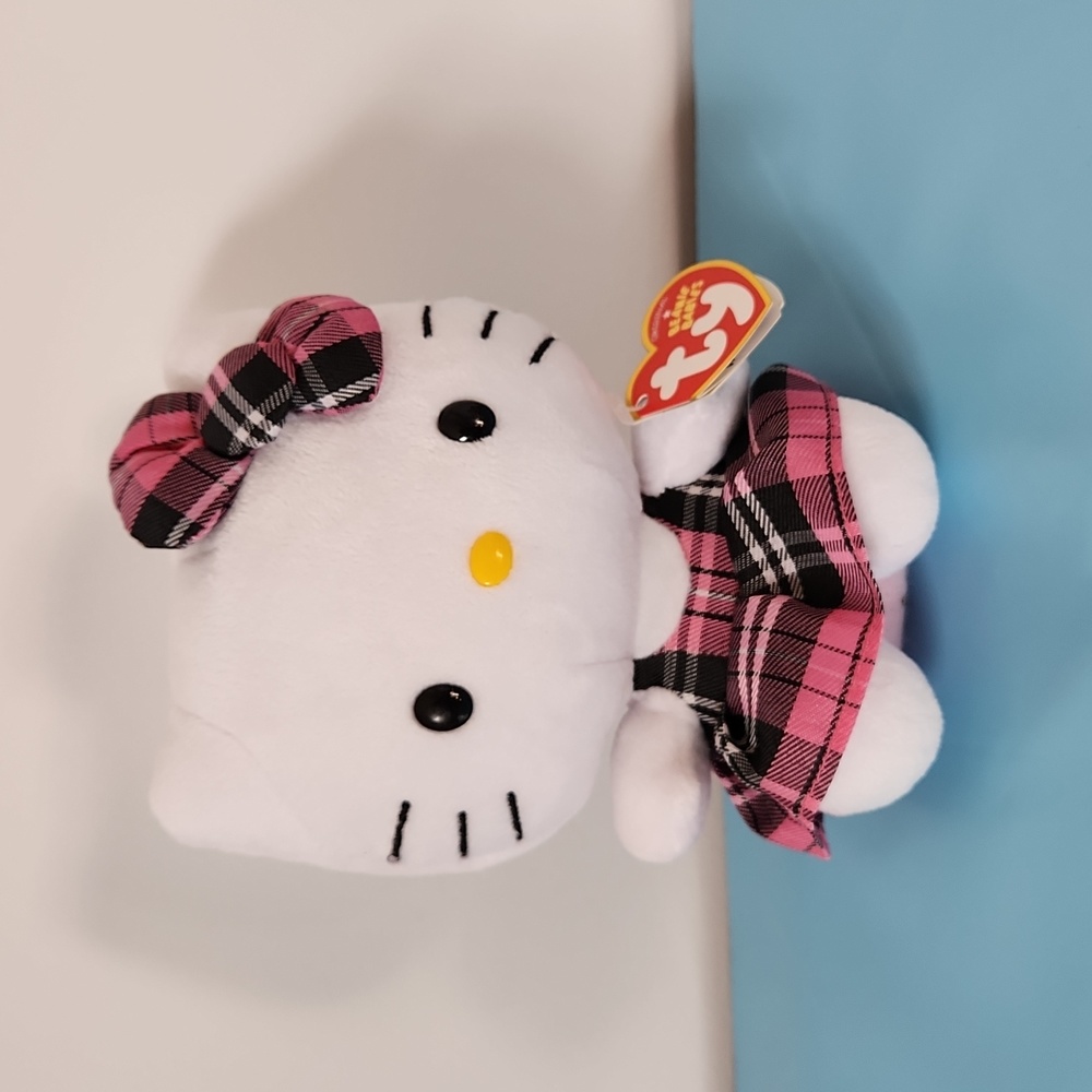 6" Tartan Plad Dress & Bow Sanrio Hello Kitty Plush Toy Beanie Babie
